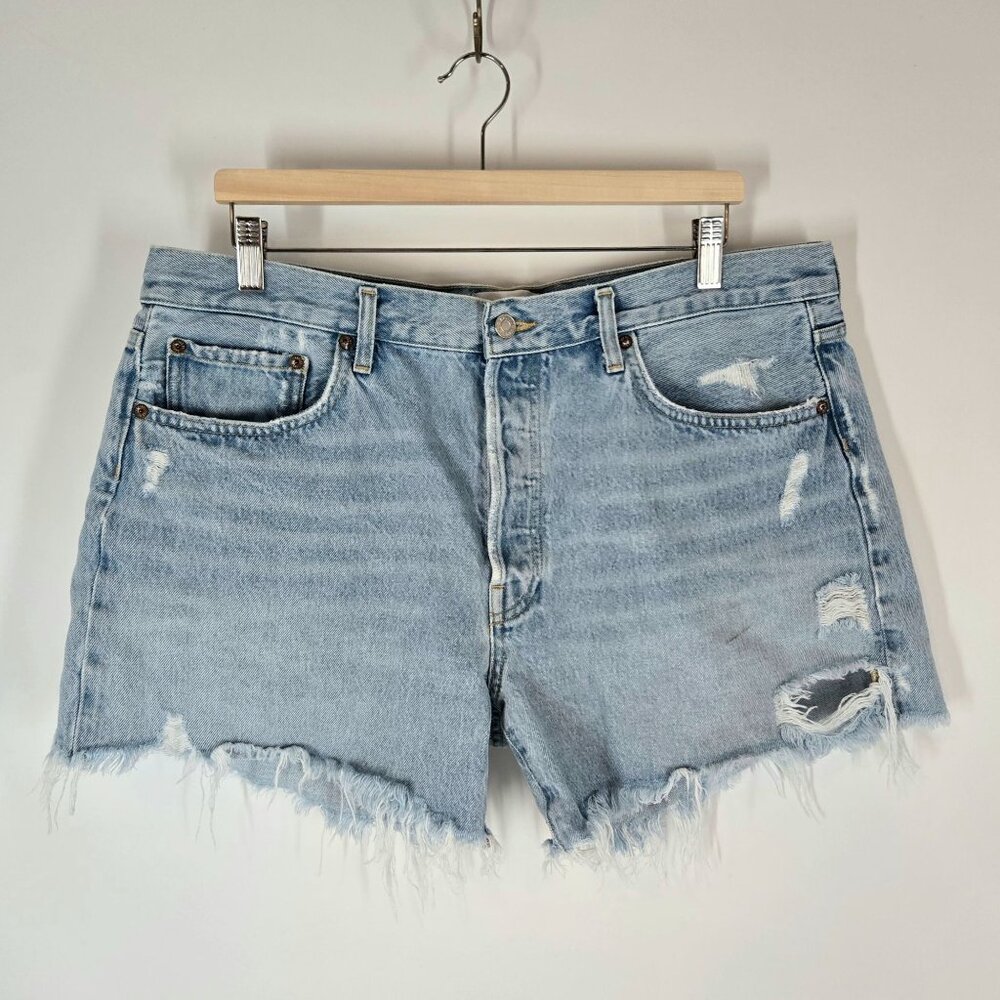 Agolde Light Wash Parker Long Distressed Denim Shorts High Rise Women's Size 33